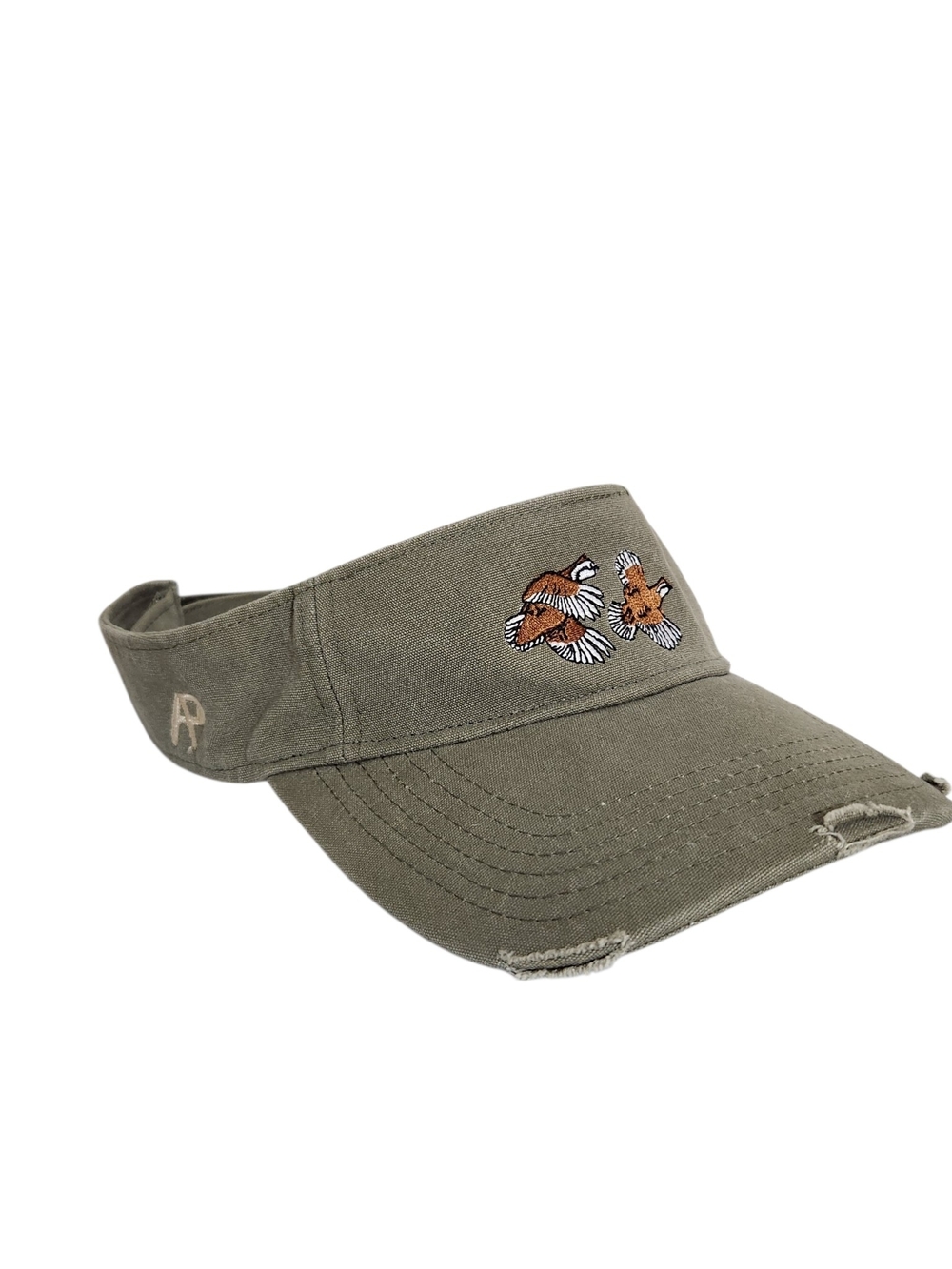 OC Distressed Olive Green Hunting Visor Adjustable Bird Embroidered Hat
